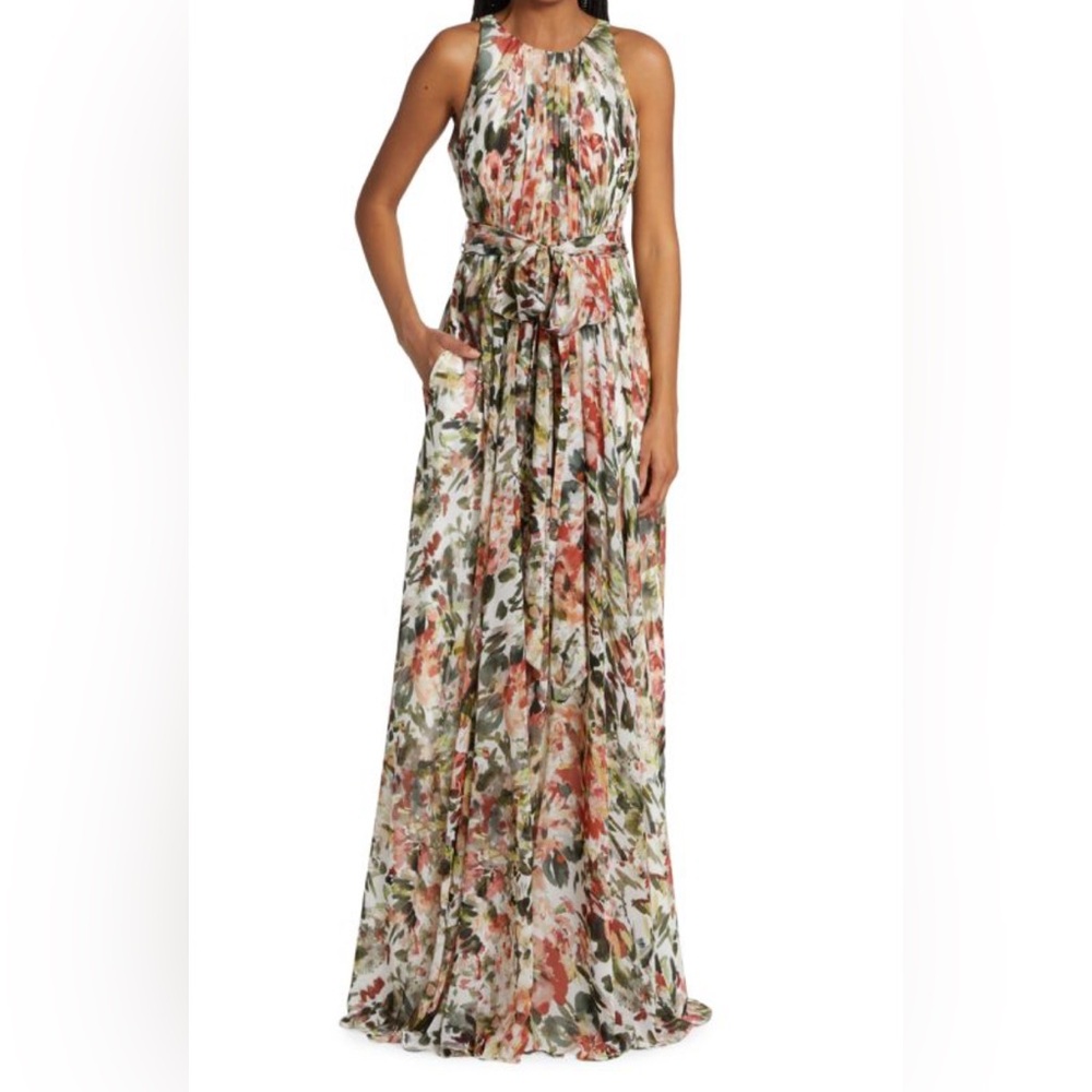 NWT Badgley Mischka Pleated Floral Dress. Size 12